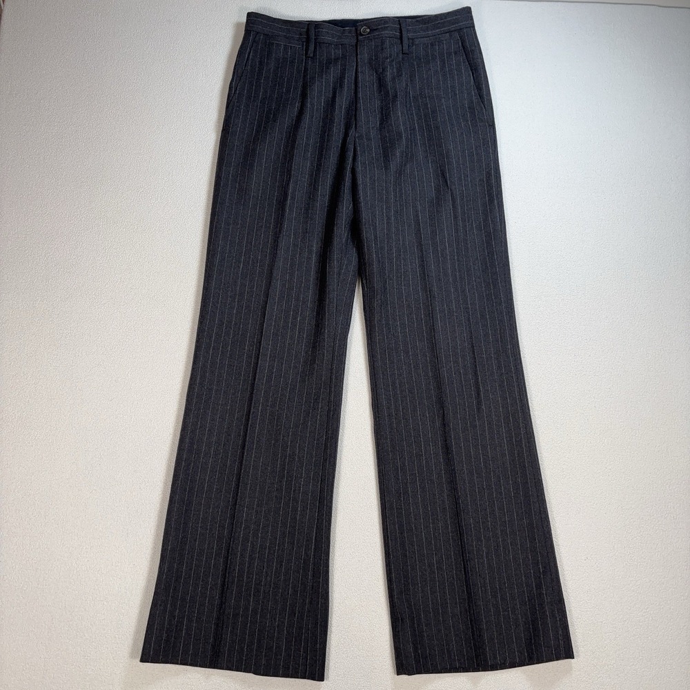 Dolce Gabbana Virgin Wool Wide Leg Darted Dress Pants Men 46 / 31x31 Gray Stripe